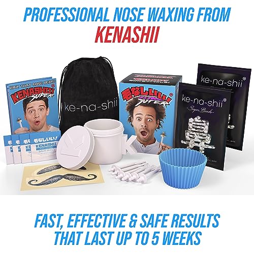 Kenashii Super Nose Wax Kit | 100 g Wax, 24 Applicators | No Microwave Required | New Nose and Ear Hair Removal Kit | Nasal Waxing For Men and Women | 12 X Balm Wipes and Mustache Guards | Storage Bag