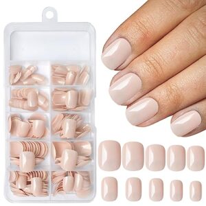 addfavor 240pcs press on nails short square fake nails glossy full cover acrylic artificial glue on nails kit for women and girls, jelly nude nails