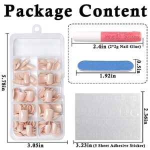 AddFavor 240pcs Press on Nails Short Square Fake Nails Glossy Full Cover Acrylic Artificial Glue on Nails Kit for Women and Girls, Jelly Nude Nails