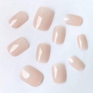 AddFavor 240pcs Press on Nails Short Square Fake Nails Glossy Full Cover Acrylic Artificial Glue on Nails Kit for Women and Girls, Jelly Nude Nails