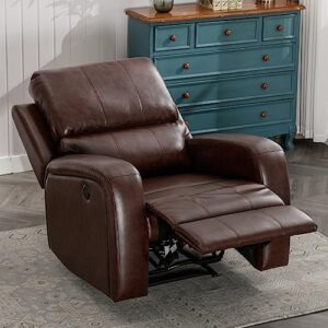 ANJHOME Power Recliner Chairs, Electric Leather Recliners with USB Charge Port and Upholstered Seat, Heavy Duty Electric Reclining Sofa for Living Room Bedroom (Brown)