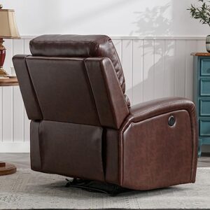 ANJHOME Power Recliner Chairs, Electric Leather Recliners with USB Charge Port and Upholstered Seat, Heavy Duty Electric Reclining Sofa for Living Room Bedroom (Brown)