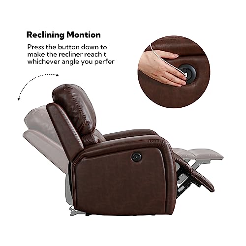 ANJHOME Power Recliner Chairs, Electric Leather Recliners with USB Charge Port and Upholstered Seat, Heavy Duty Electric Reclining Sofa for Living Room Bedroom (Brown)