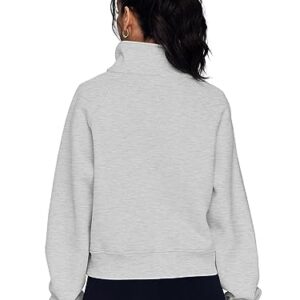 AUTOMET Womens Cropped Sweatshirts Quarter Zip Pullover Half Zipper Oversized Hoodies 2023 Fall Fashion Outfits Clothes Thumb Hole Grey