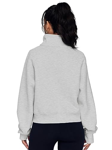 AUTOMET Womens Cropped Sweatshirts Quarter Zip Pullover Half Zipper Oversized Hoodies 2023 Fall Fashion Outfits Clothes Thumb Hole Grey
