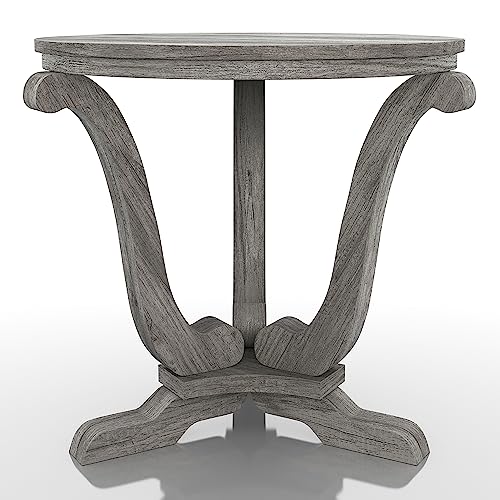 24/7 Shop at Home Jone Farmhouse 24 in. Wood Pedestal Round End Table for Living, Reception Room, Home Office, Bedroom, Vintage Gray Oak