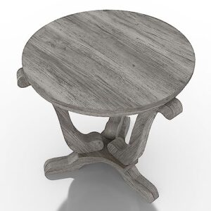 24/7 Shop at Home Jone Farmhouse 24 in. Wood Pedestal Round End Table for Living, Reception Room, Home Office, Bedroom, Vintage Gray Oak