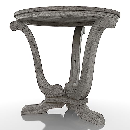 24/7 Shop at Home Jone Farmhouse 24 in. Wood Pedestal Round End Table for Living, Reception Room, Home Office, Bedroom, Vintage Gray Oak