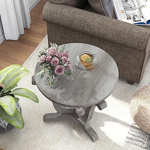 24/7 Shop at Home Jone Farmhouse 24 in. Wood Pedestal Round End Table for Living, Reception Room, Home Office, Bedroom, Vintage Gray Oak