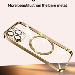 BOTOER Magnetic Matallic Glossy Designed for iPhone 14 Pro Phone Case with Full Camera Protection [Compatible with MagSafe] for Women Girls Phone Case (6.1")-Gold