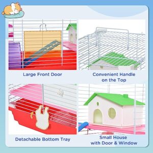 PawHut 18.5" Hamster Cage with Exercise Wheel and Water Bottle, Dish, Rat House and Habitat 2-Story Design, Red