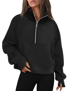 automet womens sweatshirts half zip pullover cropped fleece quarter zipper hoodies 2023 fall fashion outfits clothes sweater thumb hole black