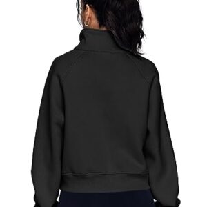 AUTOMET Womens Sweatshirts Half Zip Pullover Cropped Fleece Quarter Zipper Hoodies 2023 Fall Fashion Outfits Clothes Sweater Thumb Hole Black