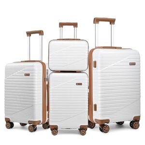 somago 3 piece luggage set (20/24/28)" with a cosmetic case pc lightweight hard shell luggage sets 4 double rolling wheels suitcase with tsa lock & ykk zipper (white)