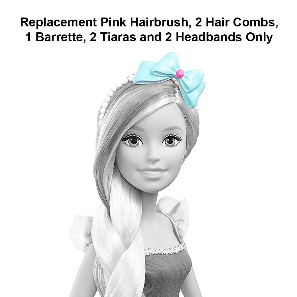 Replacement Parts for Barbie Endless Hair Kingdom 17" Princess Doll - DKR09 ~ Includes Pink Hairbrush, 2 Hair Combs, 1 Barrette, 2 Tiaras and 2 Headbands