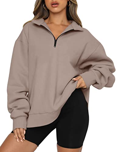 AUTOMET Womens Quarter Zip Pullover Oversized Sweatshirts Half Zip Trendy Fleece Jackets Cropped Sweaters Hoodies Fall Clothes Outfits Tops