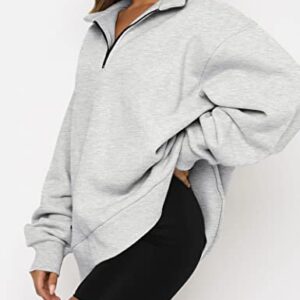 AUTOMET Womens Oversized Sweatshirts Hoodies Half Zip Pullover Trendy Long Sleeve Shirts Tops Y2k Fall Outfits Sweaters Clothes 2023 Grey