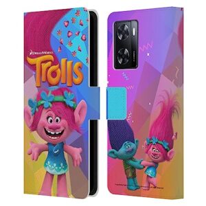 head case designs officially licensed trolls poppy snack pack leather book wallet case cover compatible with oppo a57s