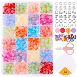 710pcs glass beads for bracelet making kit crystal beads with accessories, 8mm glass beads for jewelry making, art round gemstone bead diy for beading necklace adults beginners