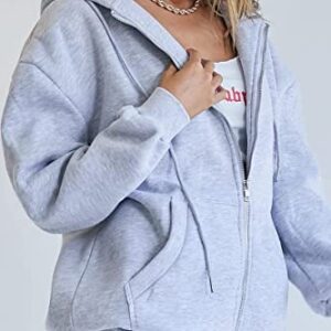 AUTOMET Womens Hoodies Y2K Clothes 2023 Fall Fashion Zip up Oversized Sweatshirts Comfy Fleece Jackets Long Sleeve Teen Girls Plus Size Casual Cute Tops with Pocket Grey