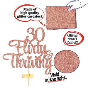 30 Flirty & Thriving Cake Topper, Cheers to 30 Years/I'm 30 Bitch, Happy 30th Birthday Anniversary Party Decorations Supplies, Rose Gold Glitter