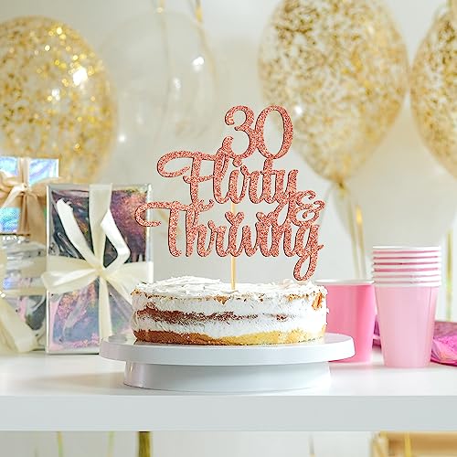 30 Flirty & Thriving Cake Topper, Cheers to 30 Years/I'm 30 Bitch, Happy 30th Birthday Anniversary Party Decorations Supplies, Rose Gold Glitter