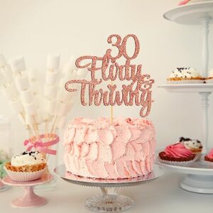 30 Flirty & Thriving Cake Topper, Cheers to 30 Years/I'm 30 Bitch, Happy 30th Birthday Anniversary Party Decorations Supplies, Rose Gold Glitter