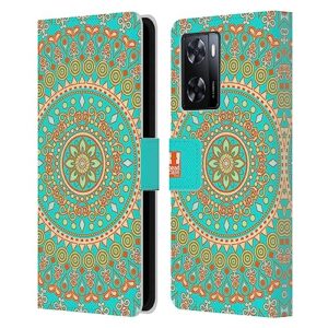 head case designs turquoise dream mandala leather book wallet case cover compatible with oppo a57s
