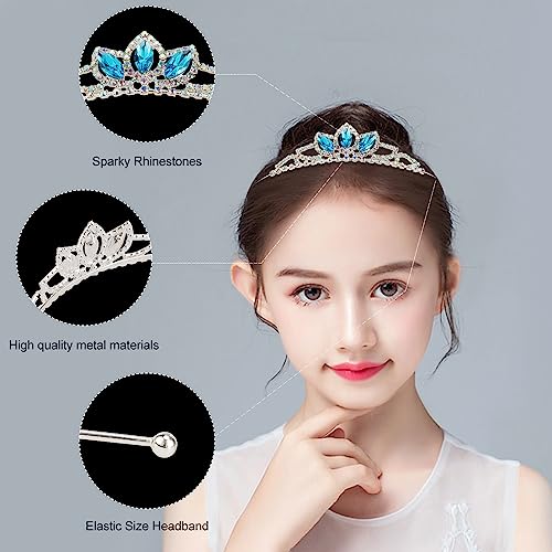 SuPoo Tiaras for Girls Birthday Crown Blue Birthday Girl Sash Princess Crown Birthday Girl Headband Crystal Birthday Tiara with Comb Crown for Girls Rhinestone Happy Birthday Accessories Gift Set