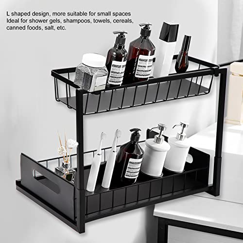 Under Sink Organizers, L Shape 2 Tier Rust Protection Easy To Aassemble Load Capacity 50lbs Cabinet Organizer Pull Out Drawer for Bathroom