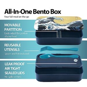 Hagary Wave Bento Box 2 Tier Japanese Lunch Box with Spoon and Fork Stackable Leak-Proof with Movable Partition Lunch Containers Scratch Proof 800ml