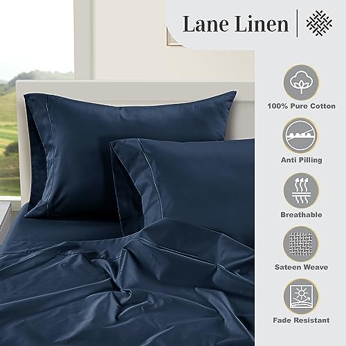 LANE LINEN 100% Egyptian Cotton Bed Sheets - 1000 Thread Count 4-Piece King Sheets Set, Long Staple Cotton Bedding Sheets, Sateen Weave, Luxury Hotel Sheets, Fits Upto 16" Mattress - Estate Blue