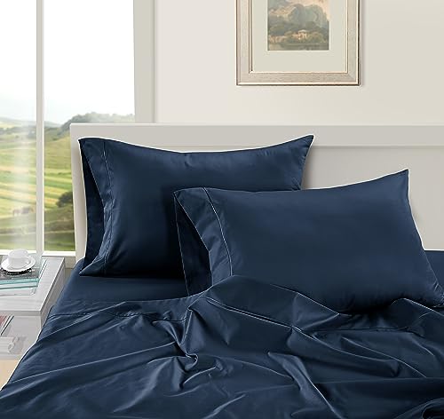 LANE LINEN 100% Egyptian Cotton Bed Sheets - 1000 Thread Count 4-Piece King Sheets Set, Long Staple Cotton Bedding Sheets, Sateen Weave, Luxury Hotel Sheets, Fits Upto 16" Mattress - Estate Blue