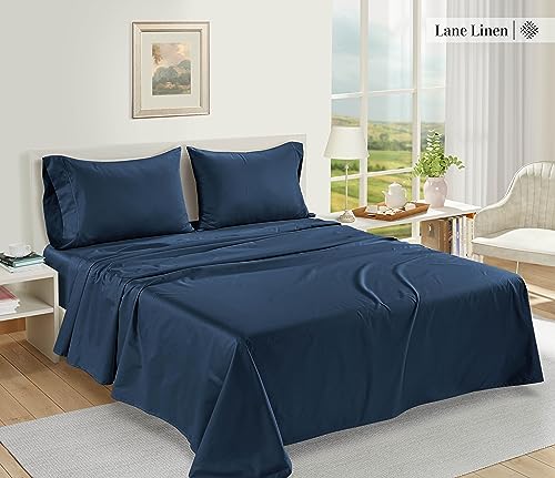 LANE LINEN 100% Egyptian Cotton Bed Sheets - 1000 Thread Count 4-Piece King Sheets Set, Long Staple Cotton Bedding Sheets, Sateen Weave, Luxury Hotel Sheets, Fits Upto 16" Mattress - Estate Blue