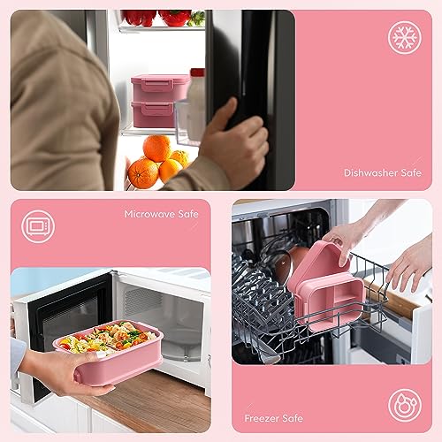 Jelife Bento Lunch Box for Adults - 3 Layers Leak-Proof Stackable Bento Box for Adults, 72oz Large-Style All-in-One Adult Lunchbox Bento Box with Utensil Accessories for Dining Out,Work, Pink