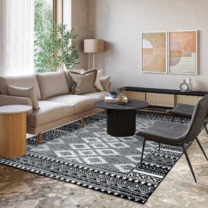 seavish boho living room rugs 5x7 black area rug for bedroom low pile stain resistant ultra-thin distressed rug moroccan geometric neutral area rug for nursery kids room dorm home decor