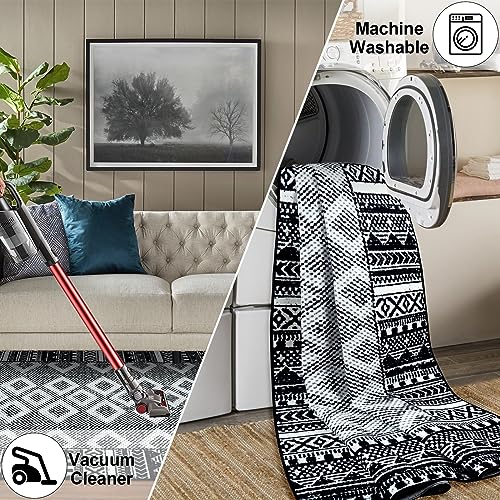 Seavish Boho Living Room Rugs 5x7 Black Area Rug for Bedroom Low Pile Stain Resistant Ultra-Thin Distressed Rug Moroccan Geometric Neutral Area Rug for Nursery Kids Room Dorm Home Decor