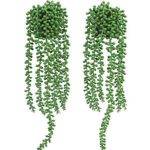 Floweroyal 2pcs Fake Hanging Plants Fake Potted String of Pearls Succulent Plants Small Faux Plants for Indoor Outdoor Shelf Wall Decor