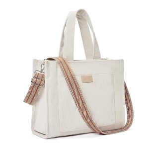 cluci corduroy tote bag for women casual zipper tote fashion shoulder handbag hobo bag beige