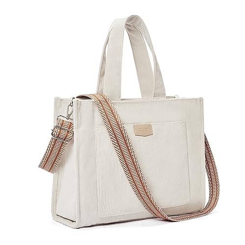 CLUCI Corduroy Tote Bag For Women Casual Zipper Tote Fashion Shoulder Handbag Hobo Bag Beige