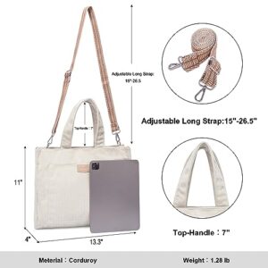 CLUCI Corduroy Tote Bag For Women Casual Zipper Tote Fashion Shoulder Handbag Hobo Bag Beige