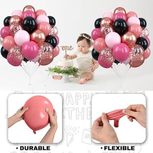 Pink and Black Balloons, 55PCS Rose Gold Hot Pink Black Party Balloons Set Metallic Rosegold Confetti Helium Balloons Dusty Rose Pink Black Latex Balloon for Girl Birthday Princess Wedding Decorations