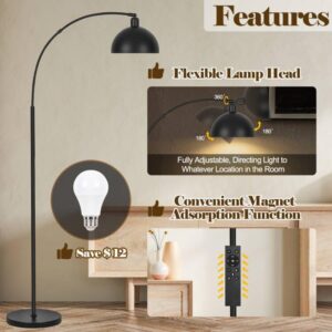 【Upgraded】Black Arc Floor Lamps for Living Room - Dimmable Arched Floor Lamp with Remote Control & 2700-6000K 9W LED Bulb Included, Modern Arch Standing lamp, Industrial Tall Lamp for Bedroom Reading