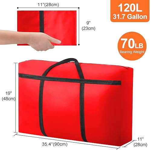 CIVJET 2 Pack Moving Bags Heavy Duty Extra Large with Strong Zippers, Storage Totes Bag with Handles for College Students, Moving Supplies & Boxes for Clothes, Storage Containers for Camping (Red)