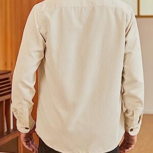 JMIERR Mens Corduroy Casual Button Down Shirts Long Sleeve Jackets Slim Fit Jacket with Flap Pockets, US 43(L), A Apricot