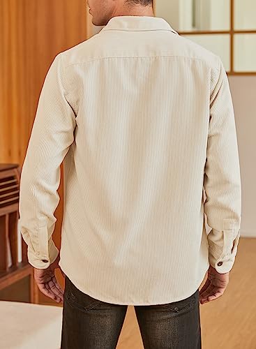 JMIERR Mens Corduroy Casual Button Down Shirts Long Sleeve Jackets Slim Fit Jacket with Flap Pockets, US 43(L), A Apricot