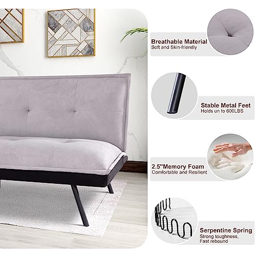 MUUEGM Grey Fabric Futon Sofabed