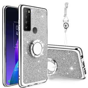 easyscen case for tcl 30 xl (6.82"), clear glitter soft tpu shockproof protective bumper cover with kickstand lanyard, sparkly cute slim women girls phone case for tcl 30 xl t701dl - silver