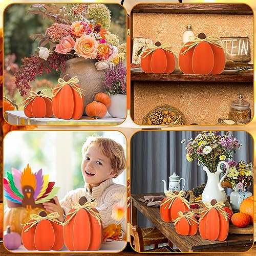 Tradder 3 Pcs Thanksgiving Pumpkin Decor Fall Table Wooden Sign Autumn Pumpkin Decoration Rustic Tiered Tray Decorations Pumpkin Block Table Centerpieces for Harvest Home (Orange)