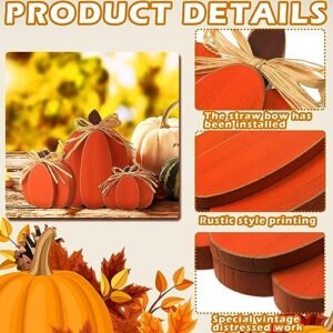 Tradder 3 Pcs Thanksgiving Pumpkin Decor Fall Table Wooden Sign Autumn Pumpkin Decoration Rustic Tiered Tray Decorations Pumpkin Block Table Centerpieces for Harvest Home (Orange)